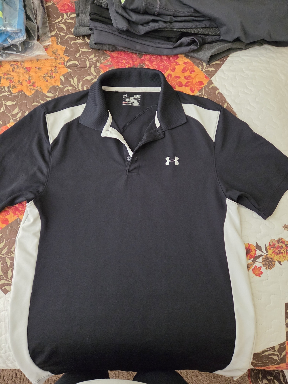 Under Armour Black and White Short-Sleeve Polo